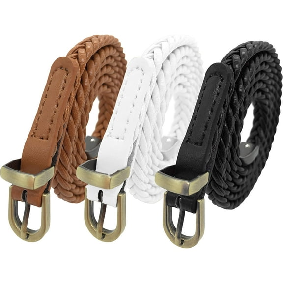 Zhengup Women Slim Belt PU Leather Knitted Design Fashion Waist Belt for girls