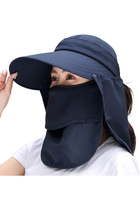 Women Wide Brim Face Mask Sun Hat Detachable Neck Face Flap Ponytail UV Protection Visor Hat Garden Fishing Hiking