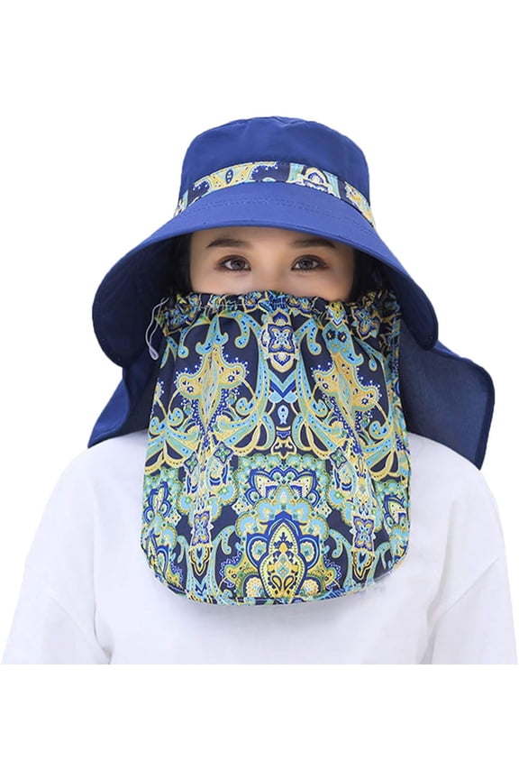 Women Wide Brim Face Mask Sun Hat Detachable Neck Face Flap Ponytail UV Protection Visor Hat Garden Fishing Hiking
