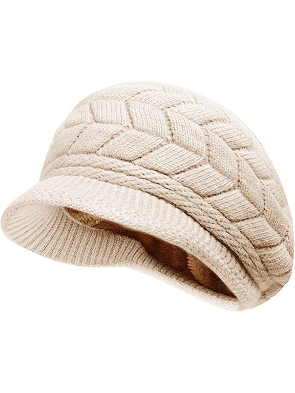 Women Winter Beret Hats Warm Fleece Lined Knit Hat Wool Snow Ski Visor Cap
