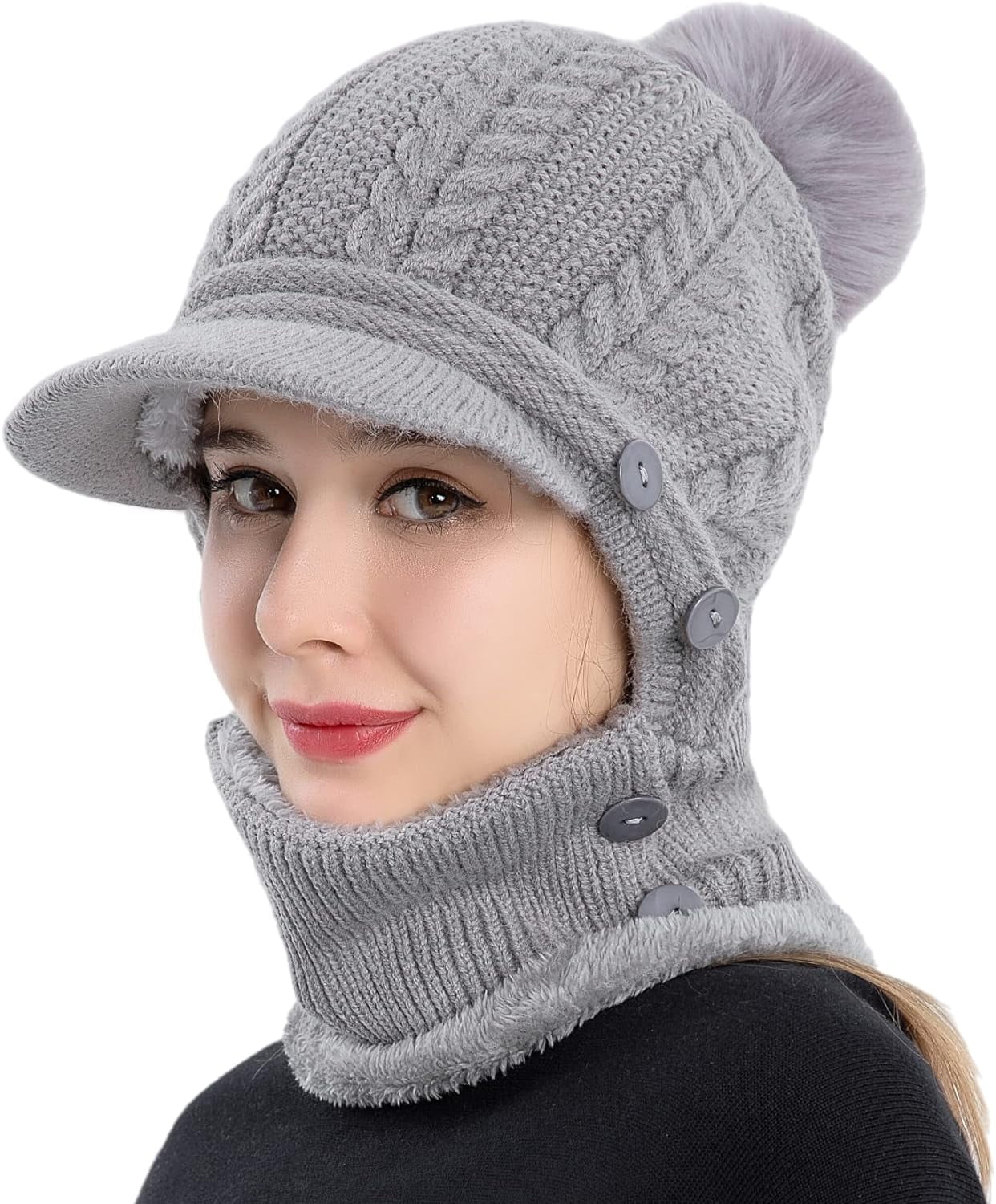 Zhengup Women Winter One Piece Beanie Hat Slouchy Fleece Balaclavas Face Mask Neck Scarf Set Earmuff Ski Snow Knit Hats