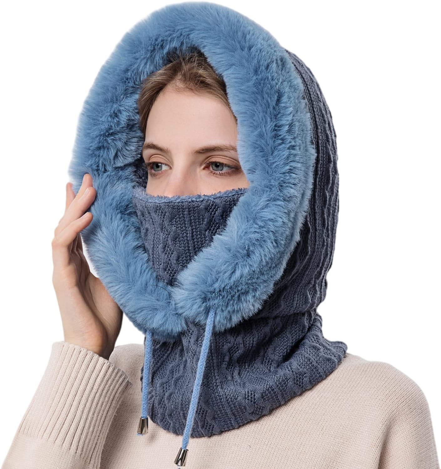 Zhengup Women Winter One Piece Beanie Hat Slouchy Fleece Balaclavas Face Mask Neck Scarf Set Earmuff Ski Snow Knit Hats