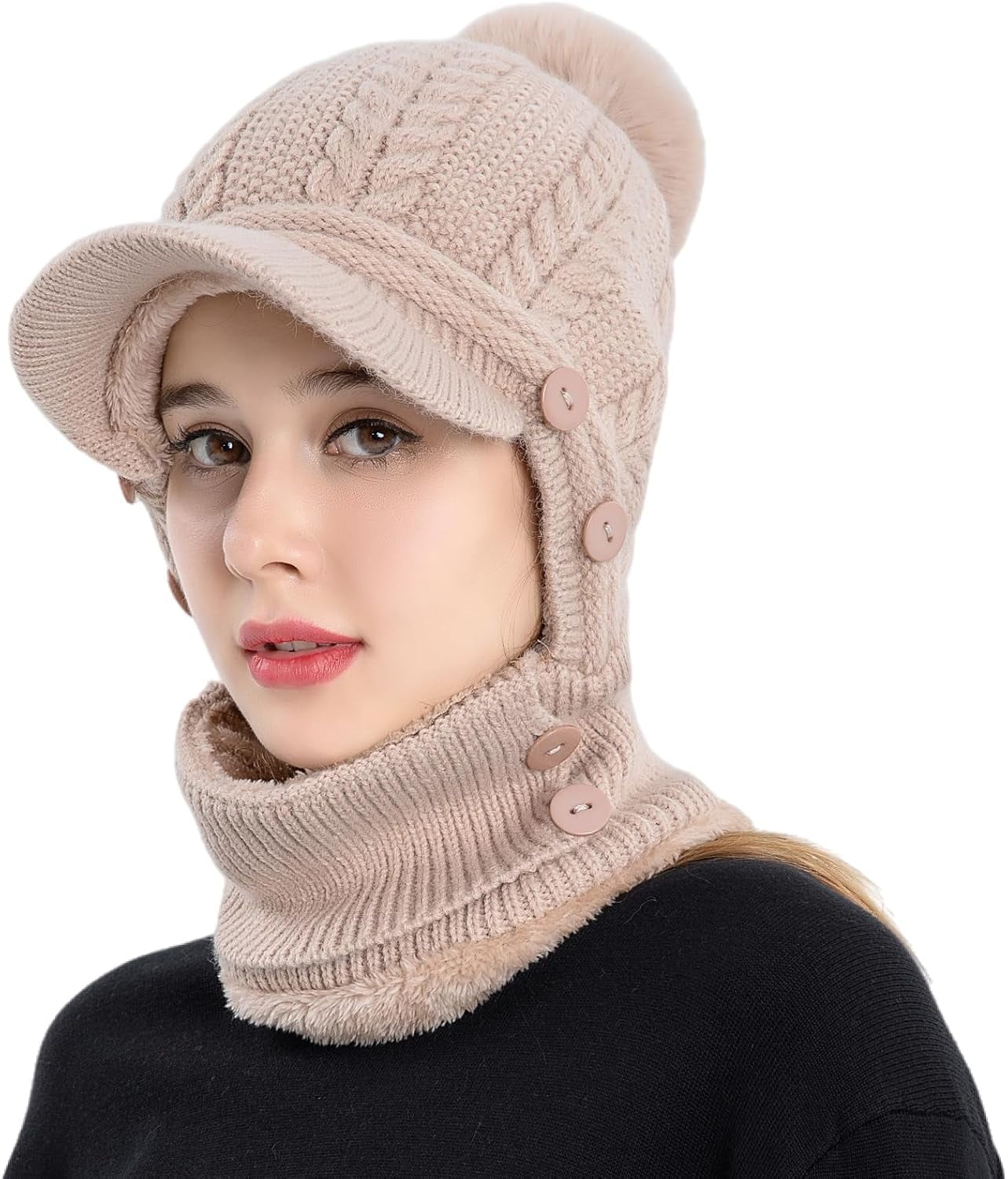 Zhengup Women Winter One Piece Beanie Hat Slouchy Fleece Balaclavas Face Mask Neck Scarf Set Earmuff Ski Snow Knit Hats