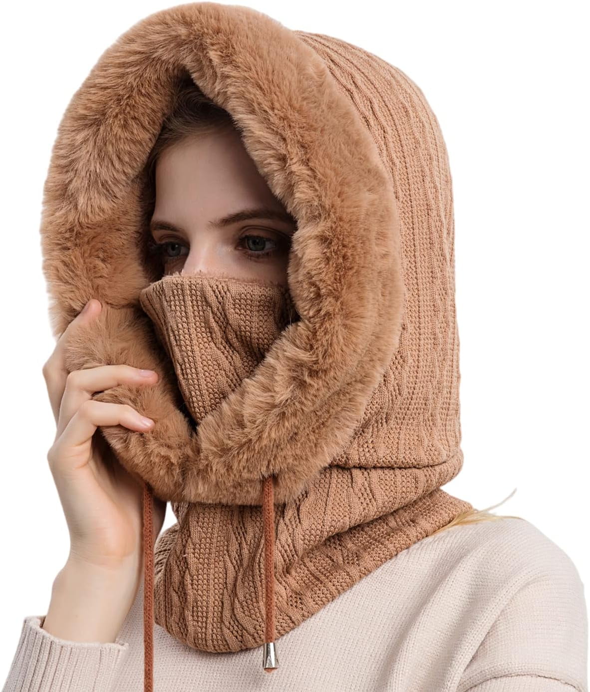 Zhengup Women Winter One Piece Beanie Hat Slouchy Fleece Balaclavas Face Mask Neck Scarf Set Earmuff Ski Snow Knit Hats