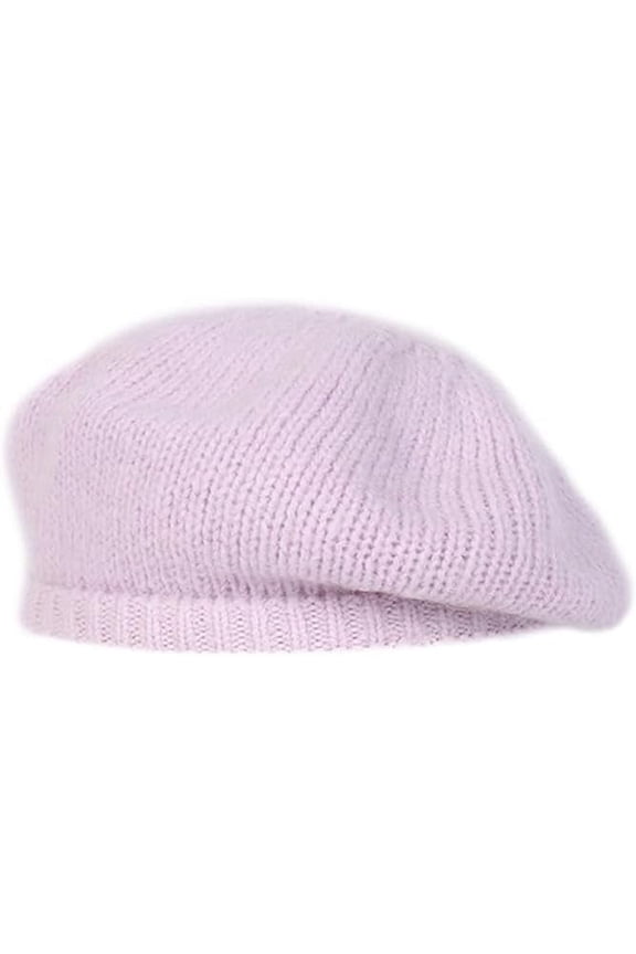 Women Wool Blend Knitted Beret Hat Autumn Winter French Classic Beanie Cap