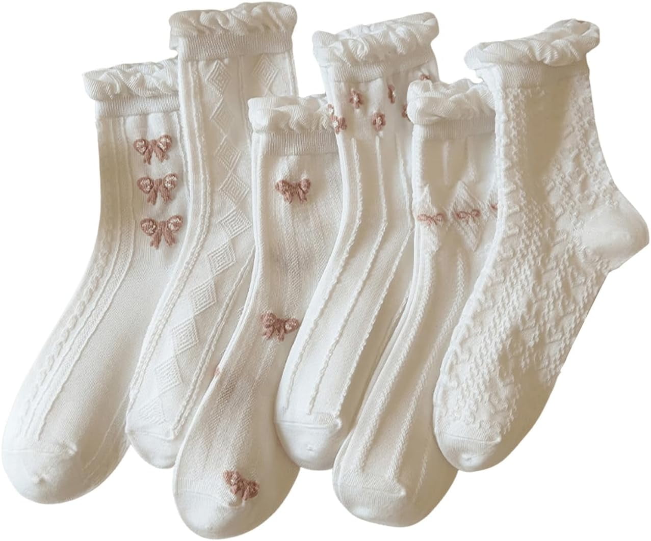 Zhengup Women's 5 Pairs Bow Lace Ruffled Ankle Socks