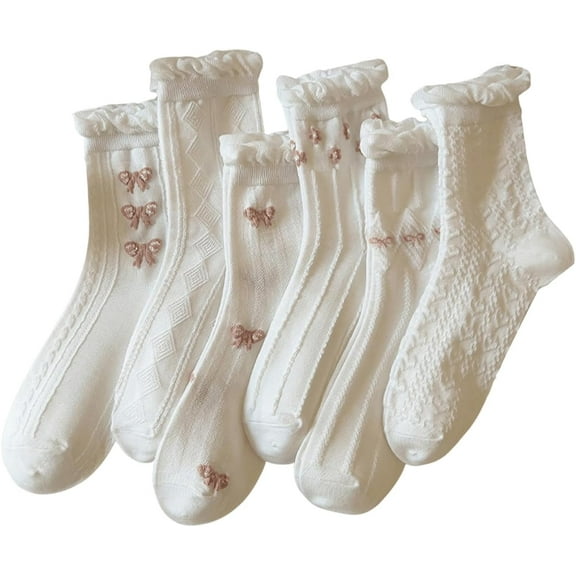 Zhengup Women's 5 Pairs Bow Lace Ruffled Ankle Socks