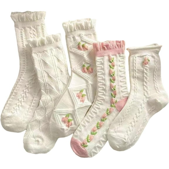 Zhengup Women's 5 Pairs Bow Lace Ruffled Ankle Socks