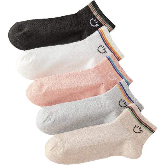 Zhengup Women's 5 Pairs Flower Embroidery Toe seamed Soft Crew Socks