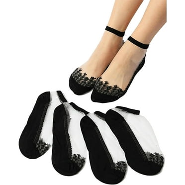 Zhengup Women's 5 Pairs Lace Mesh Sheer Ankle Socks Summer Breathable Thin Crew Socks