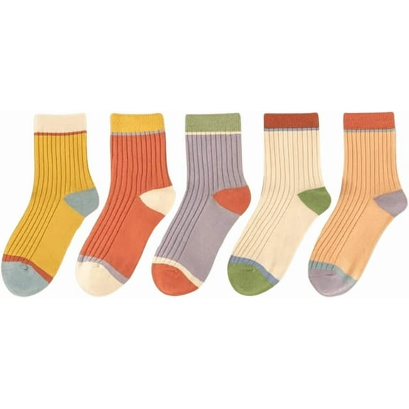 Zhengup Women's 5 Pairs Ribbed Ankle Socks Novelty Socks Yellow Multi One-Size