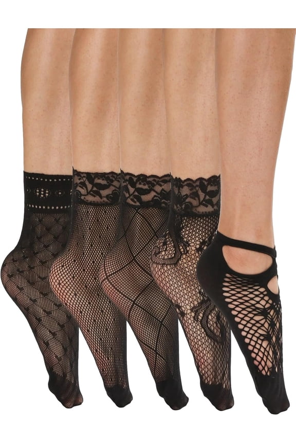 Women's 5 Pairs Sheer Socks Mesh Lace Ankle Socks Casual Crew Socks
