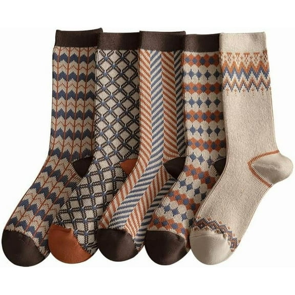 Zhengup Women's 5 Pairs Vintage Pattern Cotton Socks Fairycore Plaid Crew Socks Aesthetic Long Socks Preppy Ankle Socks