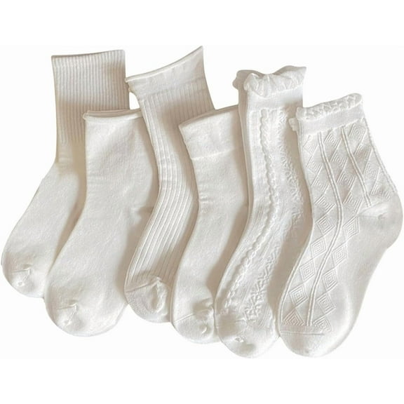 Zhengup Women's 6 Pairs Knitted Crew Socks Soft Ankle Socks Casual Everyday Socks