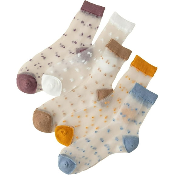 Zhengup Women's 6 Pairs Sheer Mesh Floral Print Socks Transparent Soft Crew Socks