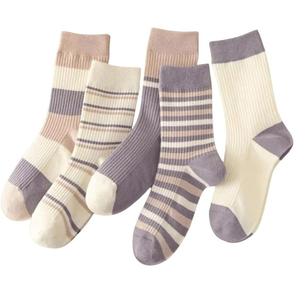 Zhengup Women's 6pairs Floral Plaid Print Crew Socks