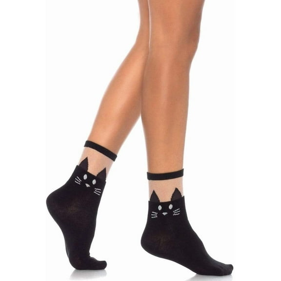 Zhengup Women's Black Kitty Cat Anklet Socks