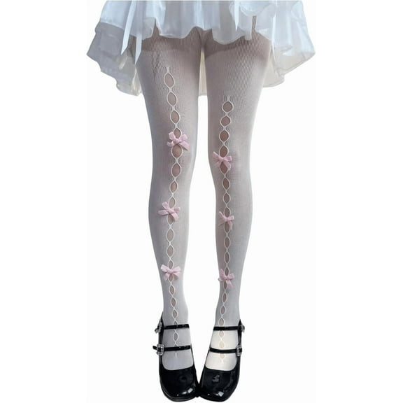 Zhengup Women's Bow Cut Out Fishnet Tights Mesh High Waist Stockings Pantyhose