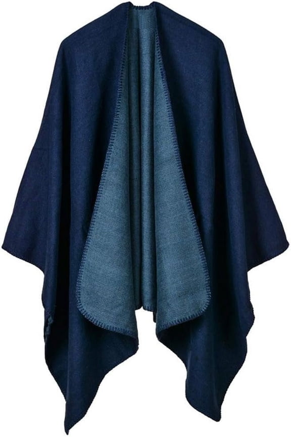 Women's Color Block Shawl Wrap Plus Size Cardigan Poncho Cape Open Front Long Winter Sweater Coat