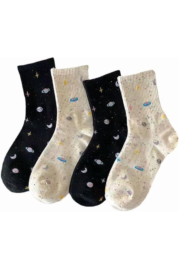 Women's Coquette Star Moon Printed Socks 2 Pairs Kawaii Preppy Dress Socking Fairycore Cute Warm Cotton Sockings