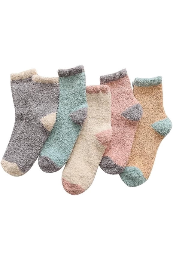Women's Coquettish Fuzzy Socks 5Pairs Kawaii Fluffy Warm Soft Slipper Socks Cute Cozy Comfy Sleeping Home Socking