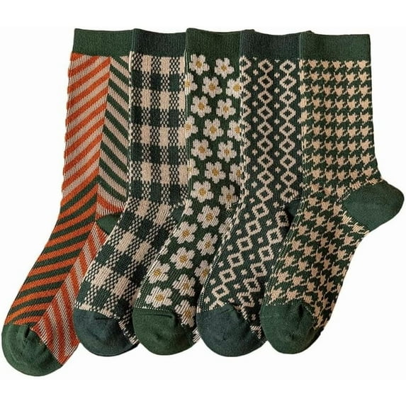 Zhengup Women's Cottagecore Cotton Socks 5 Pairs Harajuku Preppy Flower Novelty Socks Vintage Fairycore Ankle Crew Socking