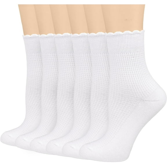 Zhengup Women's Crew Socks,Casual Cute Ankle Socks Breathable Cotton Knit Retro Caramel Frilly Socks for Women 6 Pack