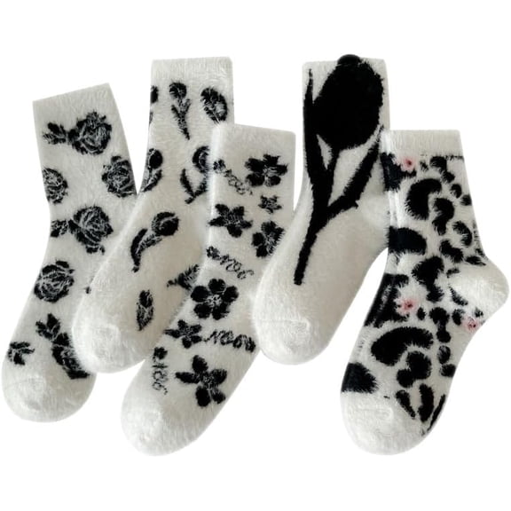 Zhengup Women's Fairycore Floral 5-pairs Fuzzy Socks Y2k Coquette Japanese Slipper Socks Aesthetics Indie Plush Socks