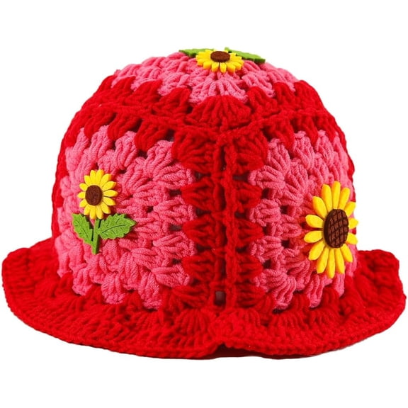 Zhengup Women's Floral Applique Crochet Bucket Hats Knit Caps