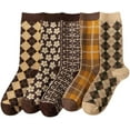 thumbnail image 1 of Zhengup Women's Flower Argyle Cotton Socks 5 Pairs Coquettish Preppy Ankle Socks Fairycore Crew Socks Plaid Cozy Socking, 1 of 7