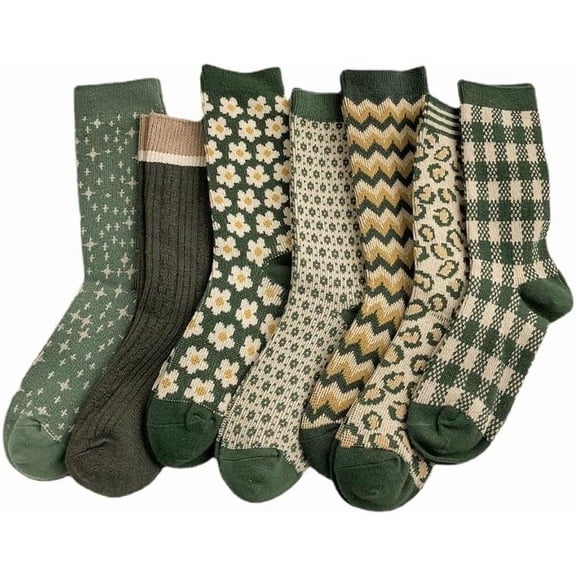 Zhengup Women's Flowers Pattern Cute Cotton Socks 7 Pairs Preppy Japanese Novelty Ankle Socks Plaid Vintage Warm Socking