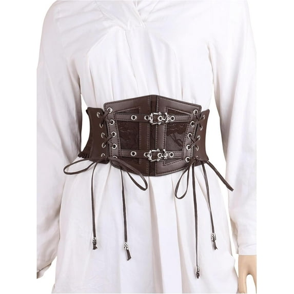 Zhengup Women's Grommet Lace Up Buckle Leather Corset Belt Elastic Waistband