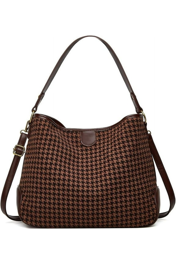 Women's Knitted Shoulder Crossbody Bag Fashion Checkered Handbag Large Totes Casual Work Top Handle Purse