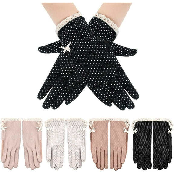 Zhengup Women's Lace Gloves for Outdoor Activities 4 Pairs- Sun Protection,UV Resistant Breathable Cotton,Ideal for Summer, Driving, Golf, and Biking