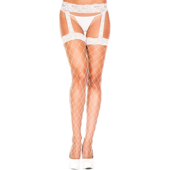 Zhengup Women's Lace Top Diamond Net Spandex Garterbelt Stockings