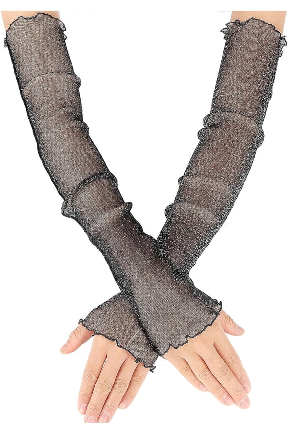 Women's Long Ultra-thin Lace Arm Sleeves Cooling Mesh Tulle Sunscreen Fingerless Arm Sleeves for Party Outdoor Activity