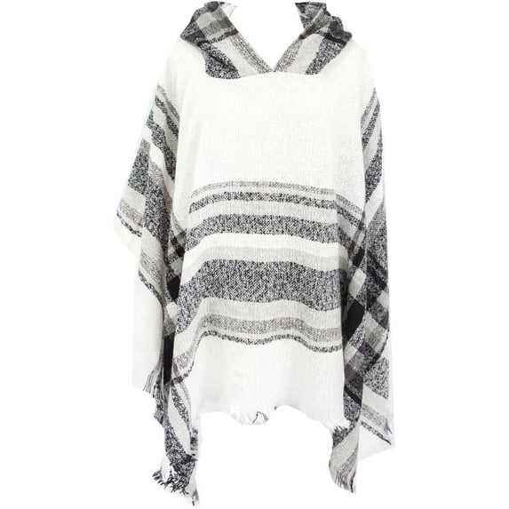 Zhengup Women's Plaid Hooded Shawl Wrap Knitted Cape Poncho Pullover Hoodie Sweater Blanket Poncho with Fringes Winter Fall