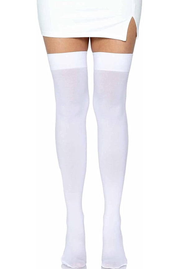 Women's Plus Size Solid Hue Thigh Highs costume hosiery, White, 1X US