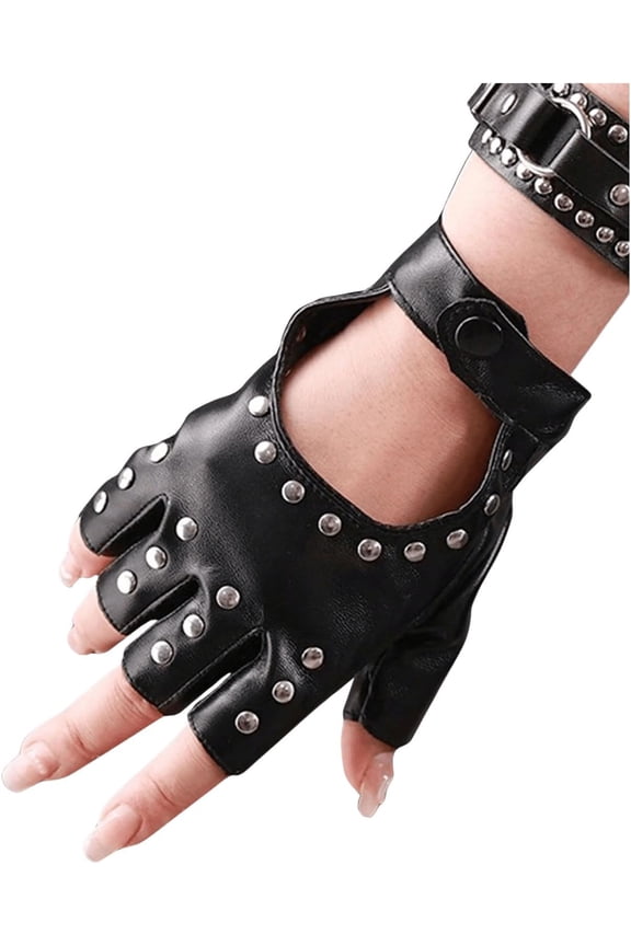 Women's Punk Rivet PU Leather Half Finger Gloves