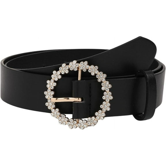 Zhengup Women's Rhinestone Buckle Faux Leather Belts Jeans Belt