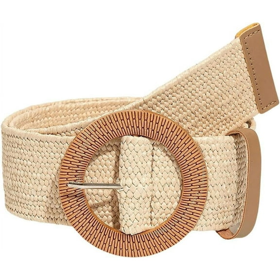 Zhengup Women's Round Buckle Elastic Straw Belts Boho Waist Belt
