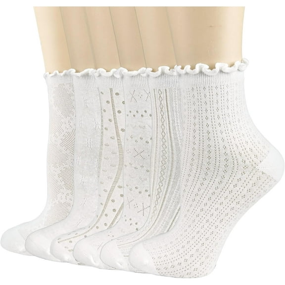 Zhengup Women's Ruffle Socks Casual Lace Cotton Crew Socks Summer Ultra Thin Cool Frilly Ankle Socks for Women