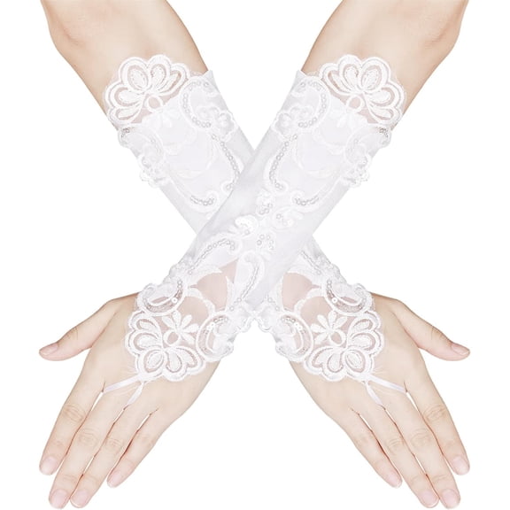 Zhengup Women's Satin Fingerless Opera 1920s Gloves Banquet Wedding Bridal Gloves Embroidered Bridal Dance Gloves Party Gloves