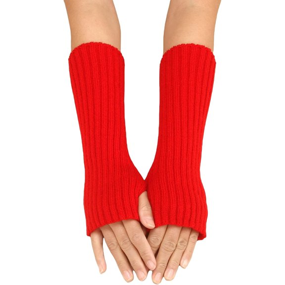 Zhengup Women's Solid Knitted Arm Warmers Long Fingerless Gloves Red one-size