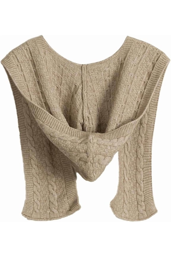 Women's Solid Knitted Hoodie Scarf Lightweight Poncho Capes Fall Winter Hooded Shawls Wrap Warm Head Wrap