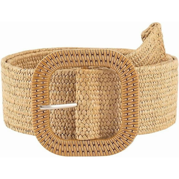 Zhengup Women's Square Buckle Straw Belts Boho Dress Belts