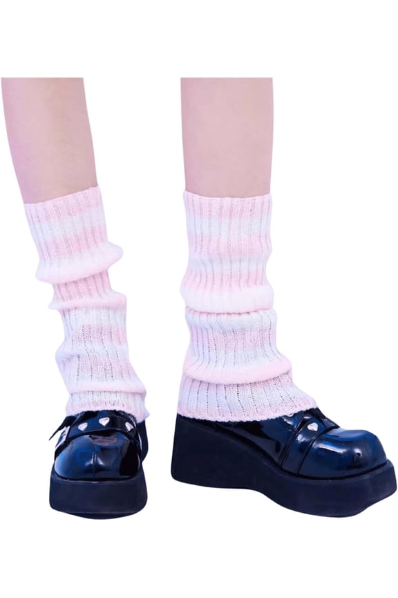 Women's Striped Knit Leg Warmers Flare Boot Cuffs Covers Crochet Winter Long Socks