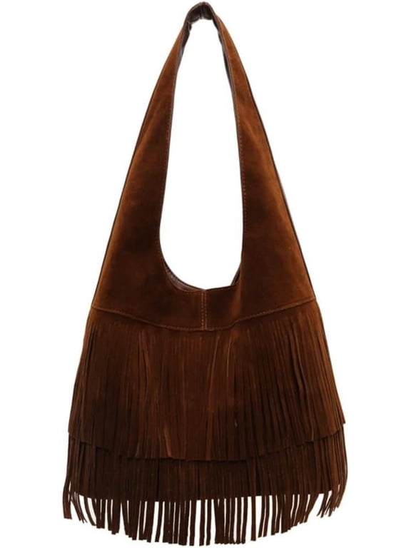 Women's Suede Fringe Tote Bag Leather Shoulder Bag Slouchy Handbag Soft Stylish Purse Fall Winter Spring