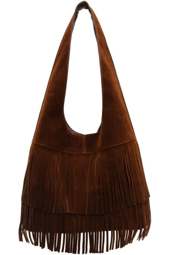 Women's Suede Fringe Tote Bag Leather Shoulder Bag Slouchy Handbag Soft Stylish Purse Fall Winter Spring