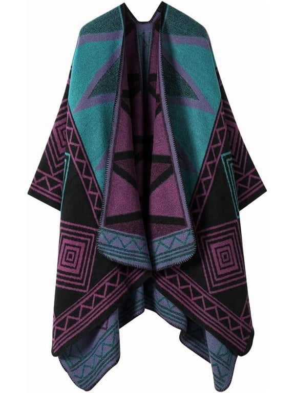 Women's Warm Shawl Wrap Winter Fall Cardigan Sweaters Open Front Poncho Cape Oversized Printed Scarf
